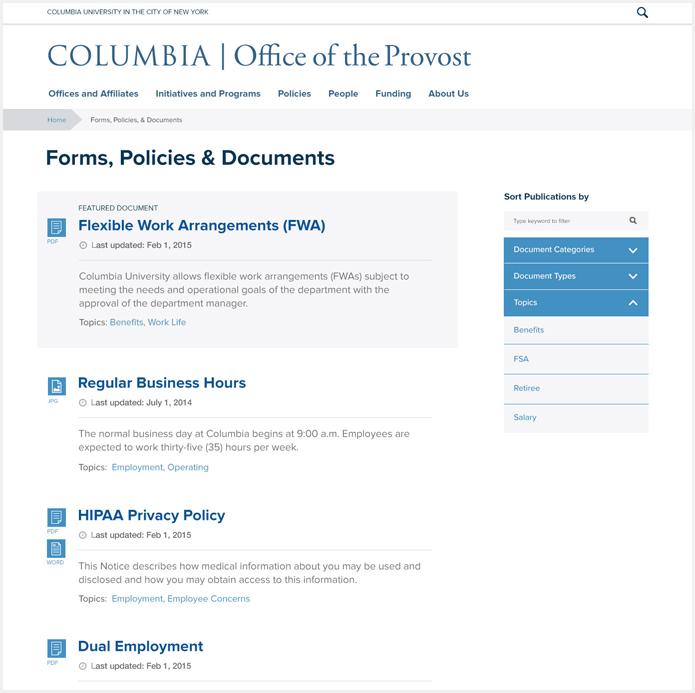 Forms, Documents, and Policies Feature