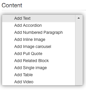 interface for adding different types of content