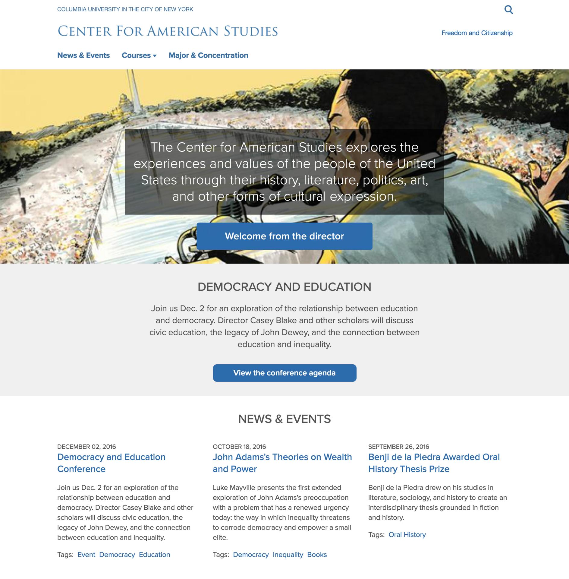 Screen grab of the Center for American Studies Site website homepage
