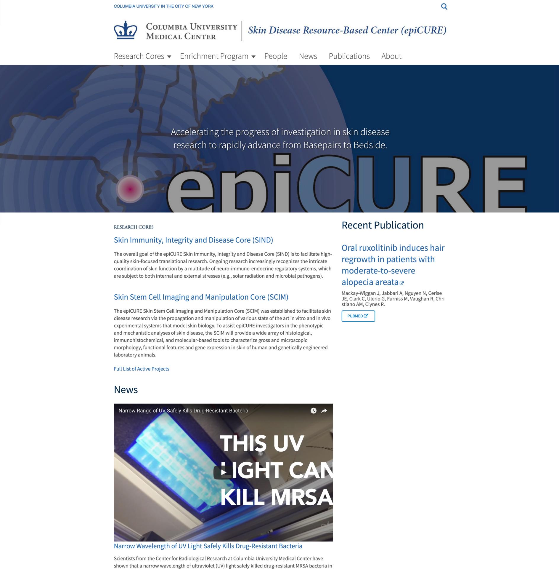 The epiCURE Center Site Screenshot