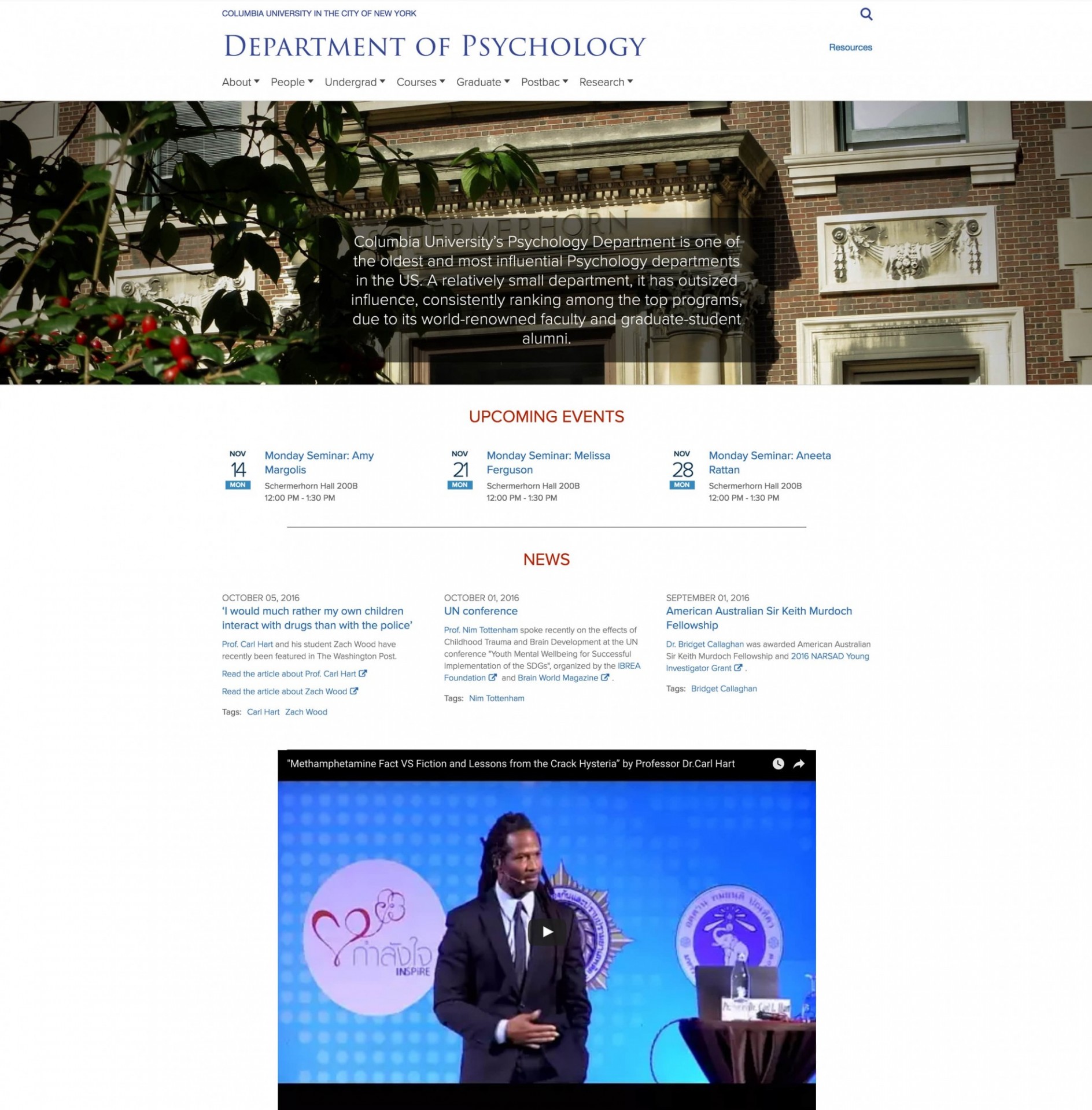 Department of Psychology homepage screenshot