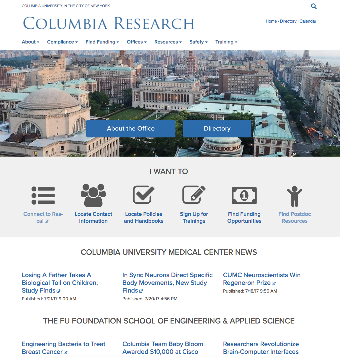 Columbia Research homepage screenshot