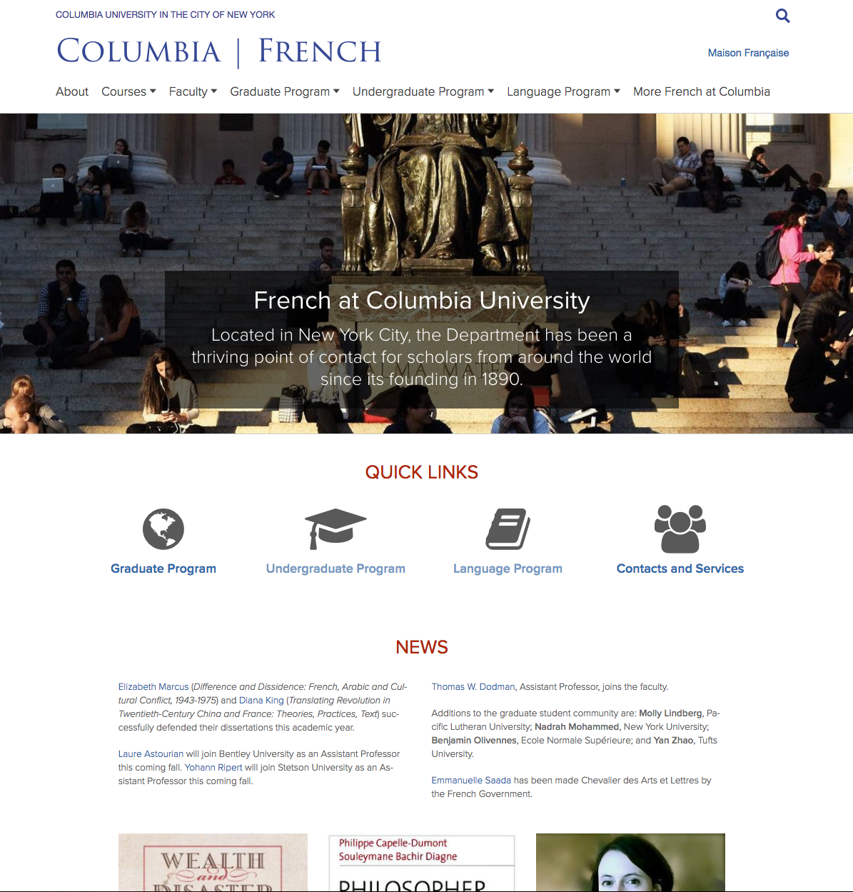 Columbia French Department homepage screenshot