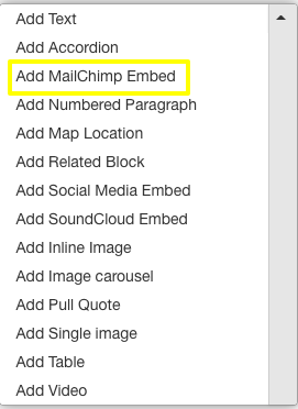 field to enter mailchimp embed code