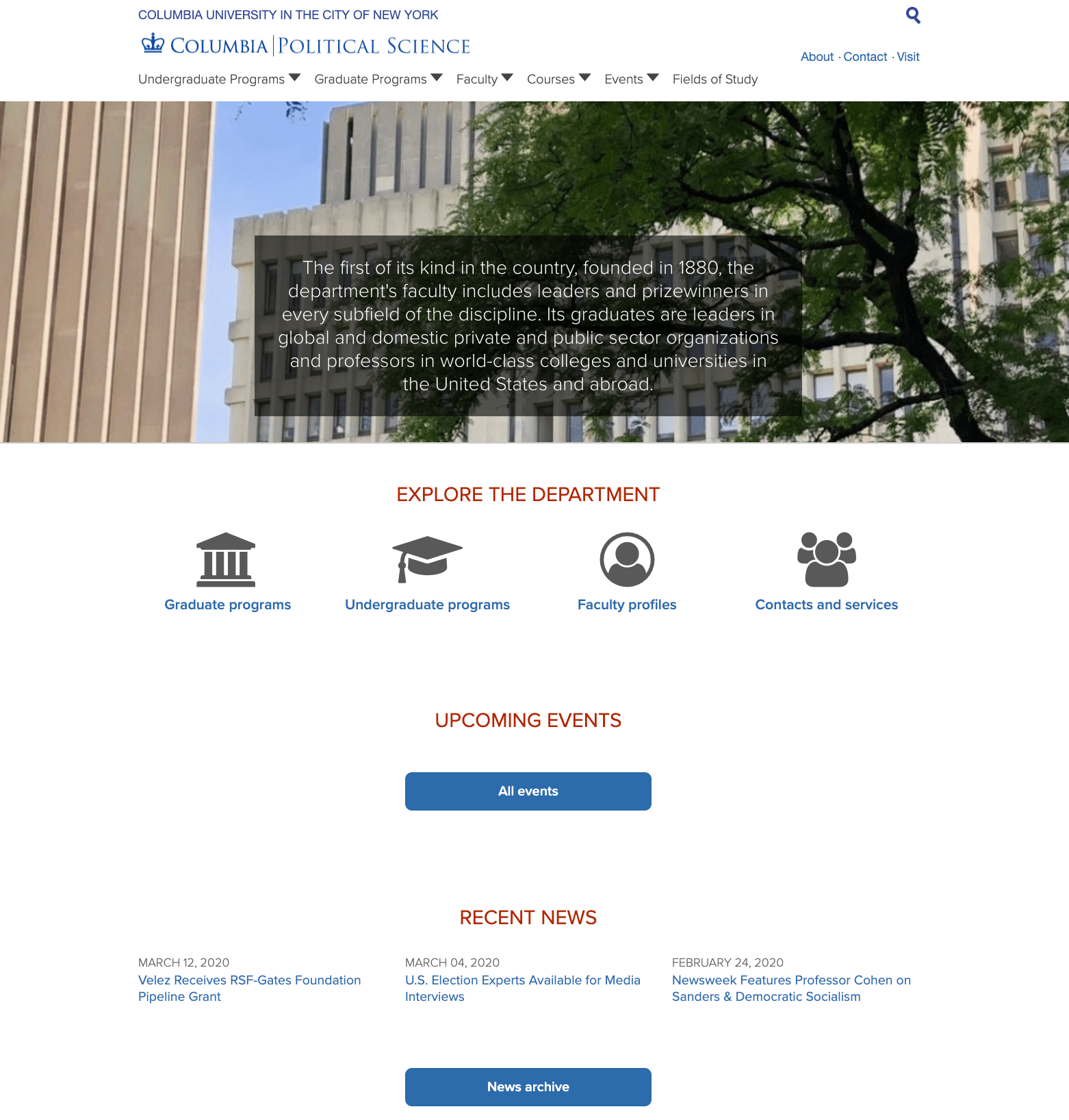 Department of Political Science homepage screenshot