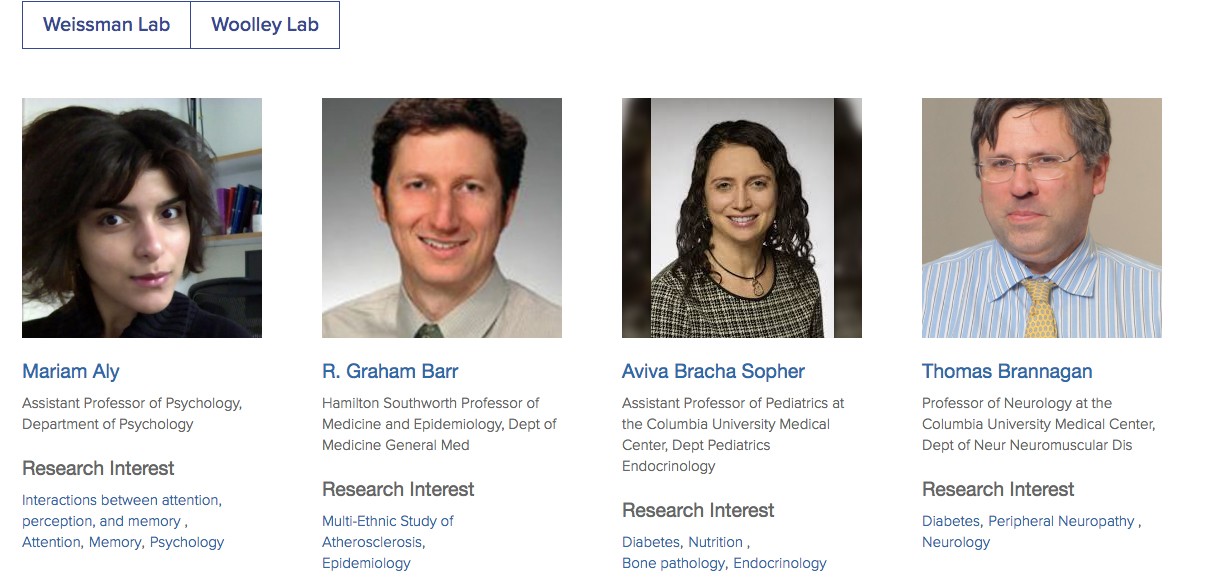 screenshot of academic profiles
