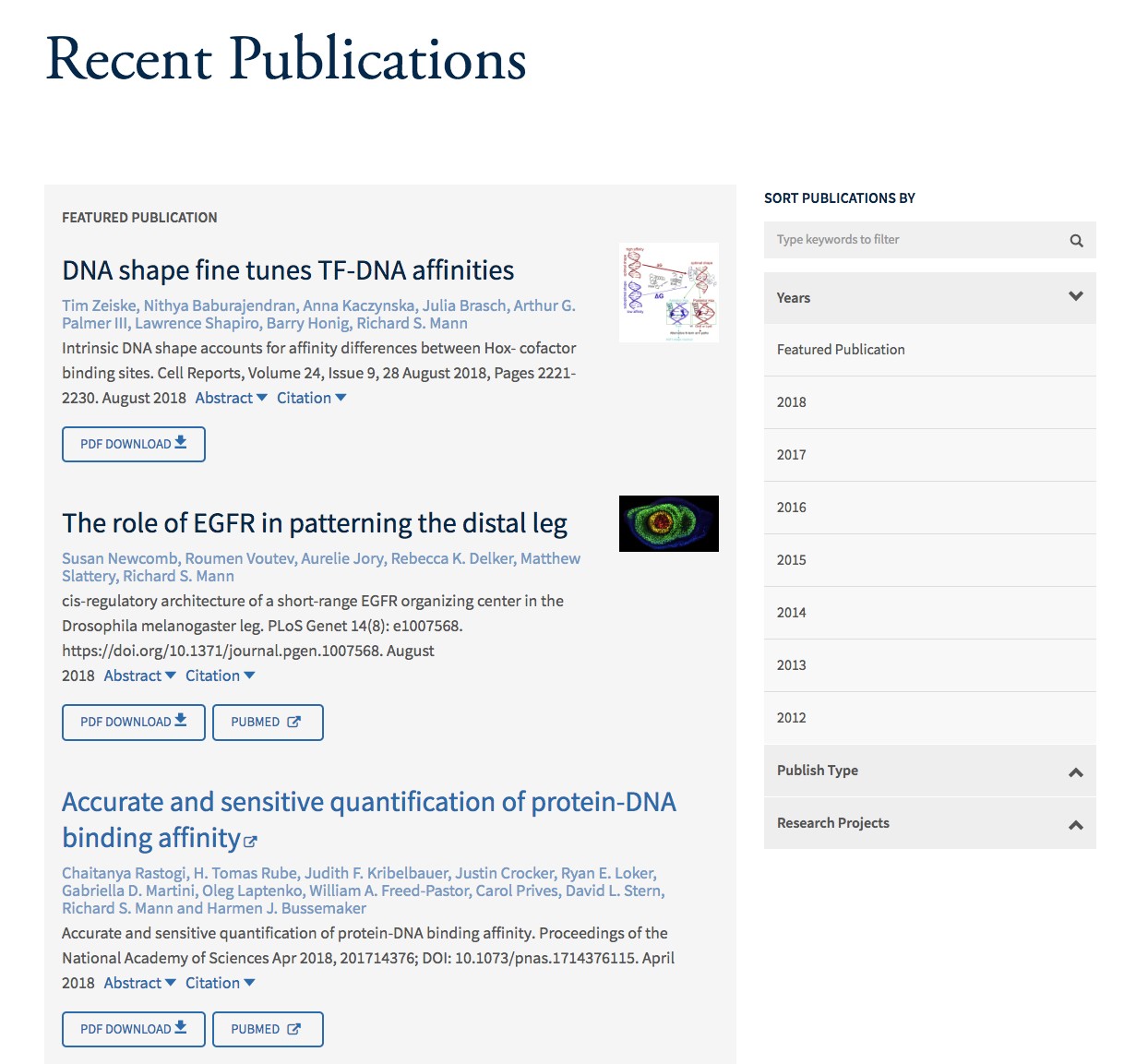 screenshot of publications