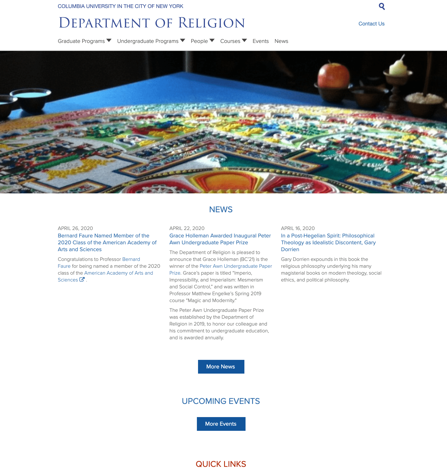 Department of Religion homepage screenshot