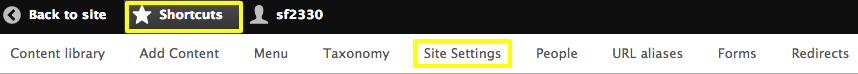 Site Settings buttons