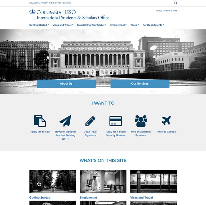 Screenshot of International Students and Scholars Office home page
