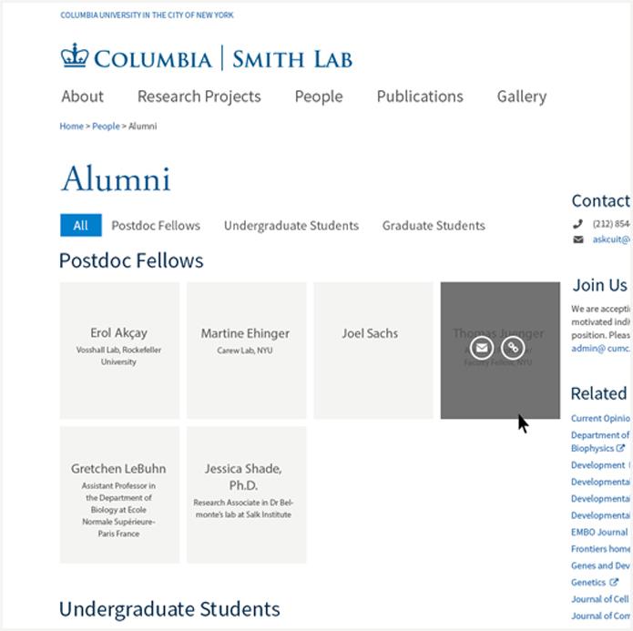 Screenshot of alumni feature
