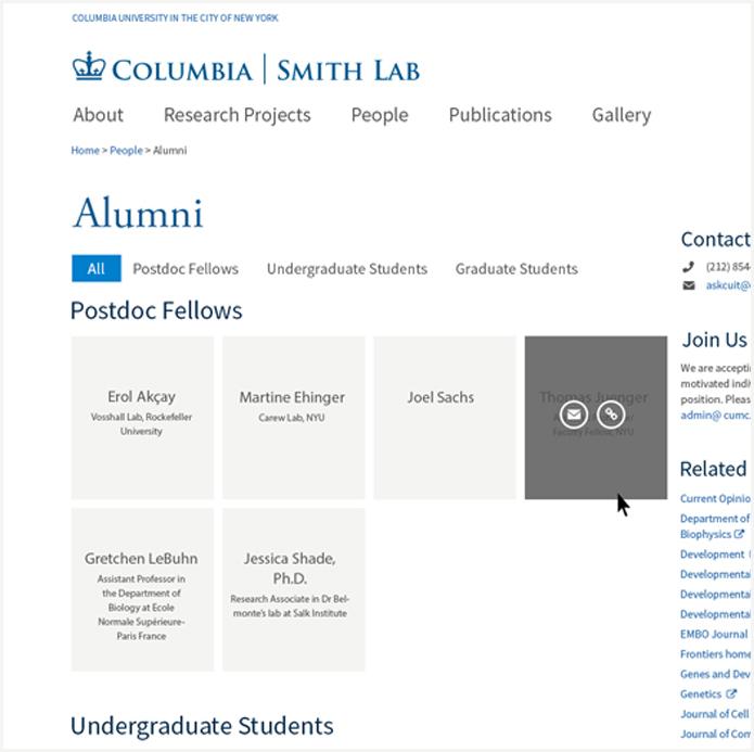 Screenshot of alumni feature