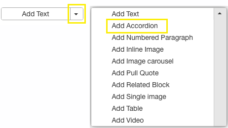 interface for adding accordion