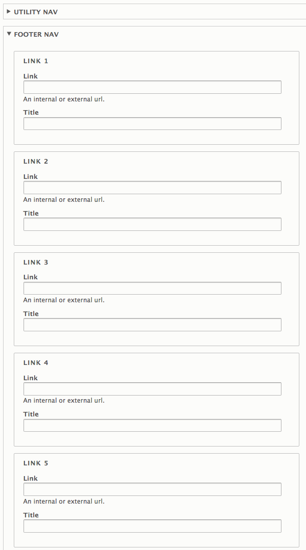 fields for entering links titles and link URLs