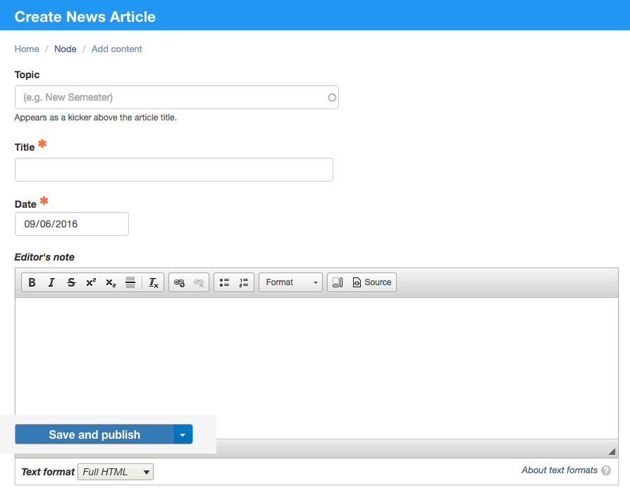 interface for title, date and editor's note