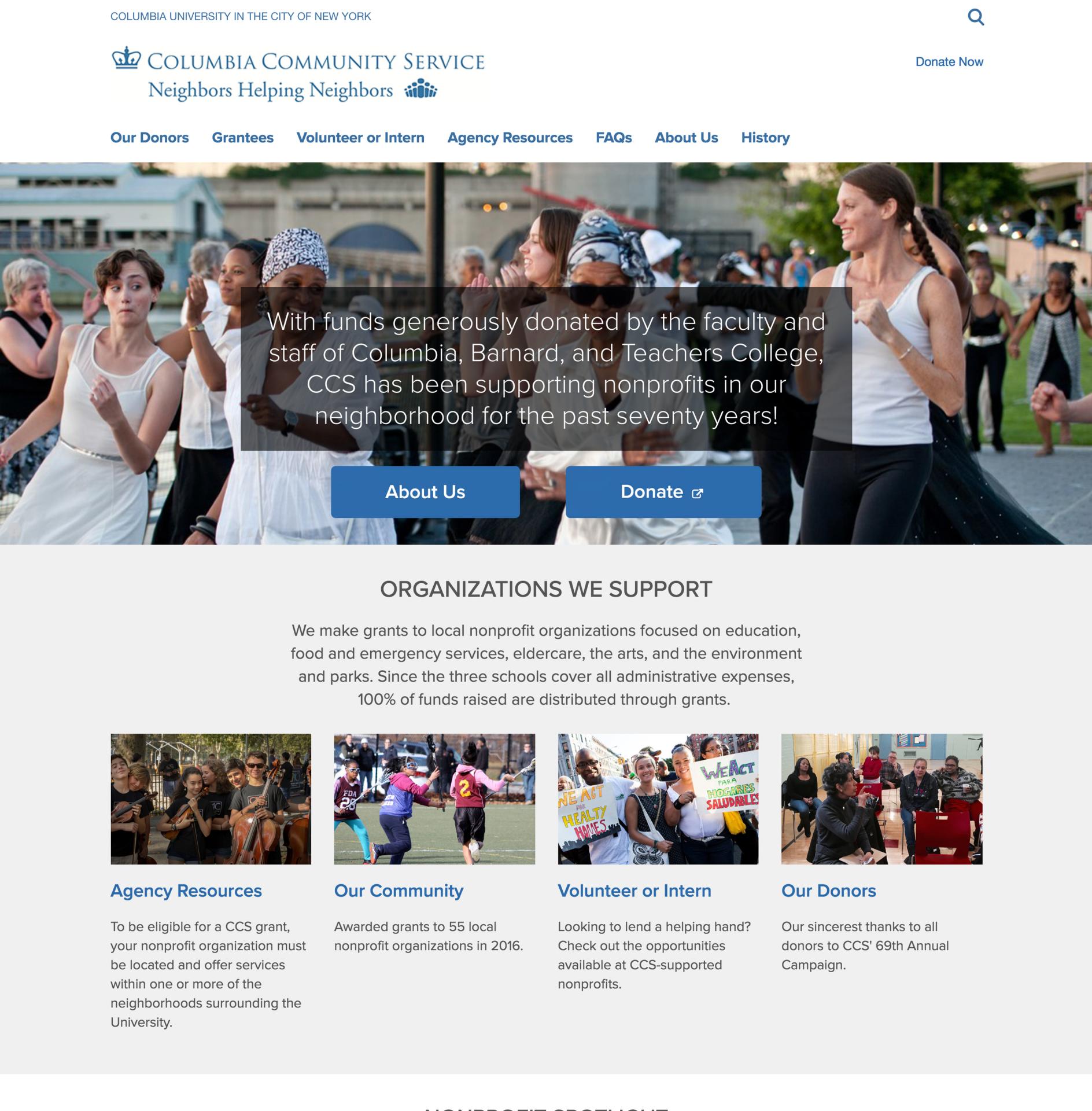 Columbia Community Service Site Screenshot
