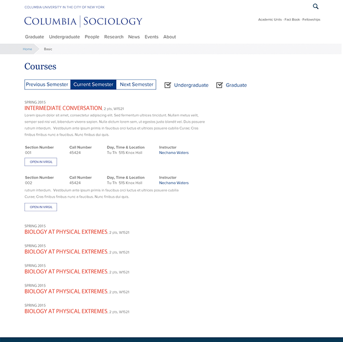 Courses Screen grab of Course Information Integration Feature