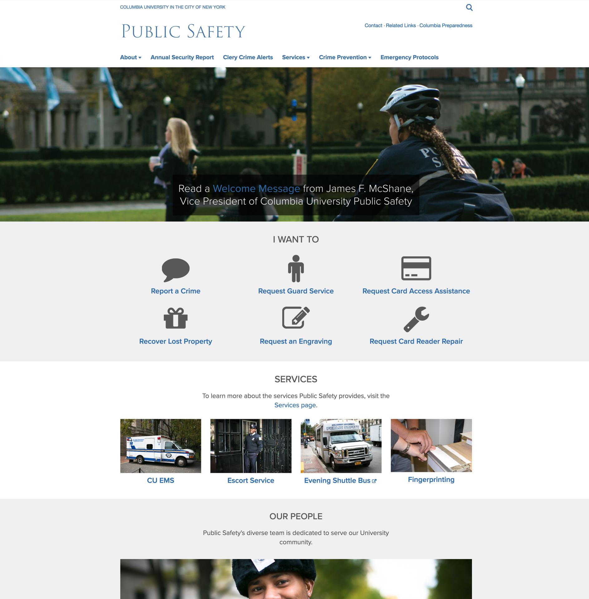 Screen grab of the Public Safety Homepage