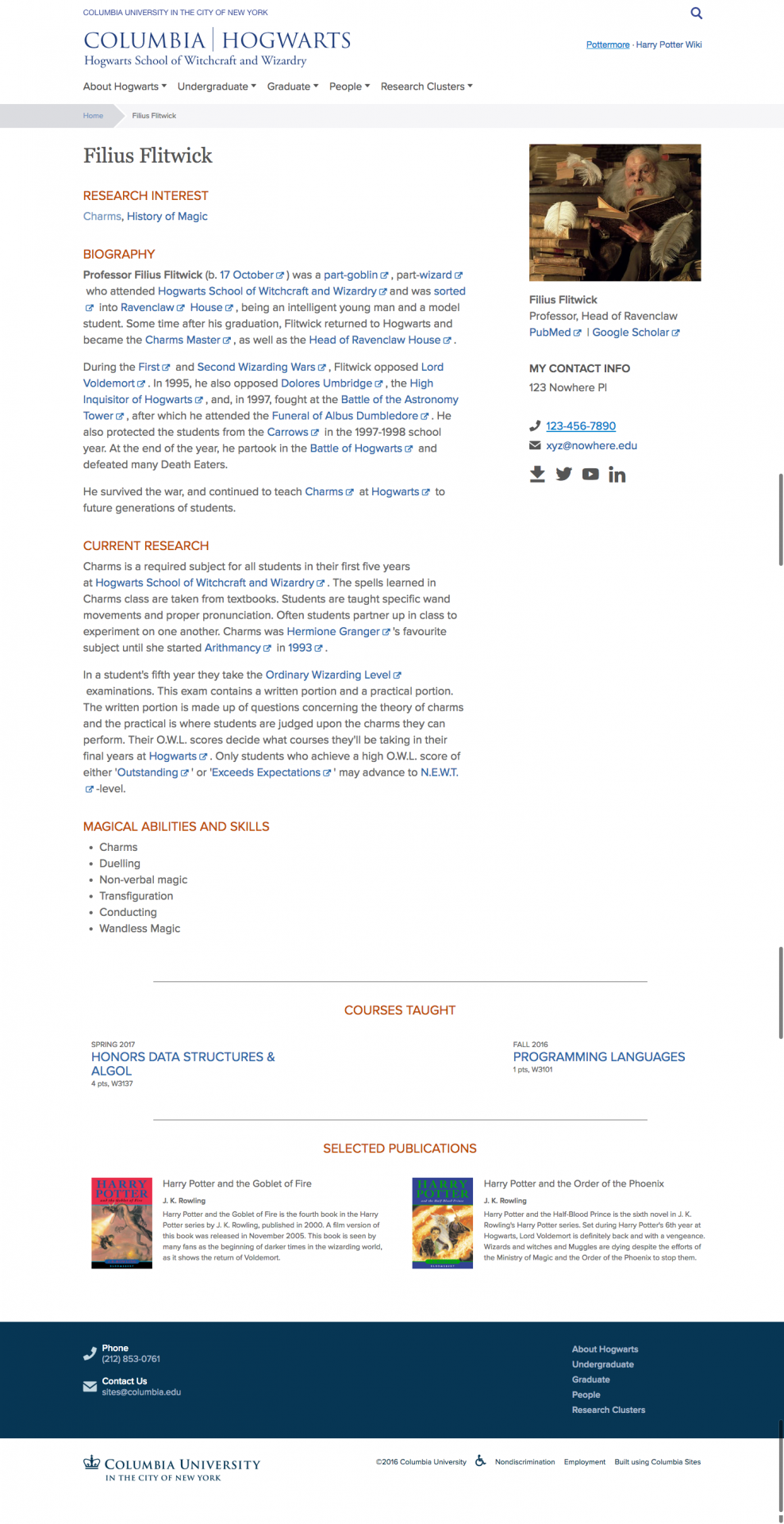 webpage example of faculty profile