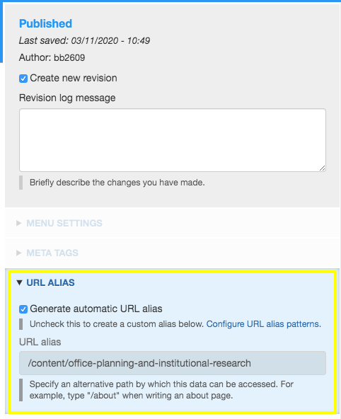 interface to access URL alias info