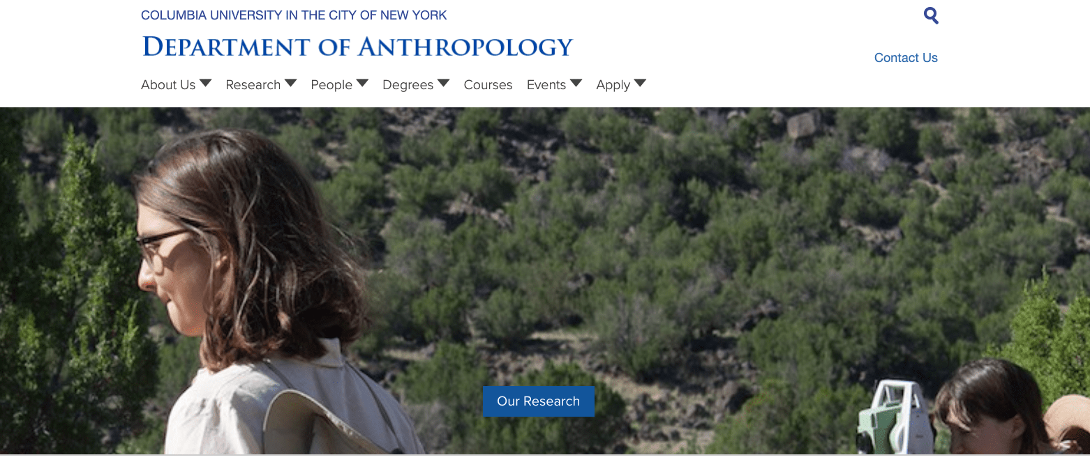 Department of Anthropology homepage screenshot