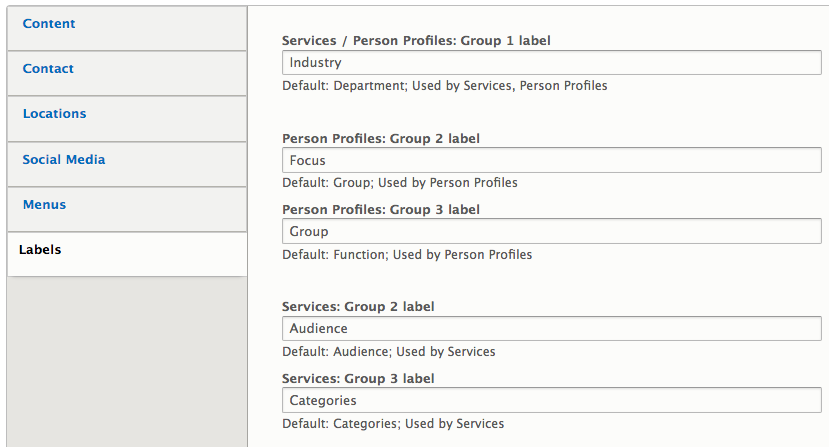 fields for labels tab