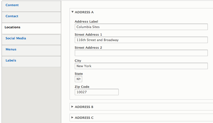 location tab fields