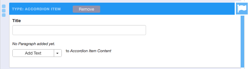 Interface for adding title, text and images into accordion