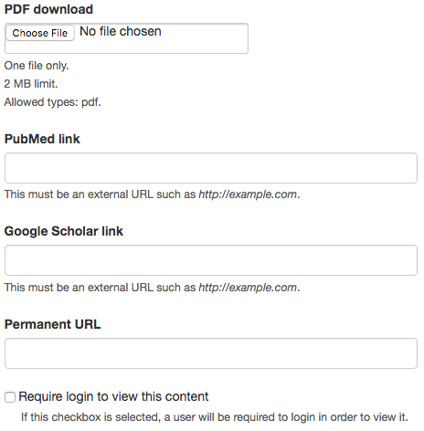 interface for adding information about the publication