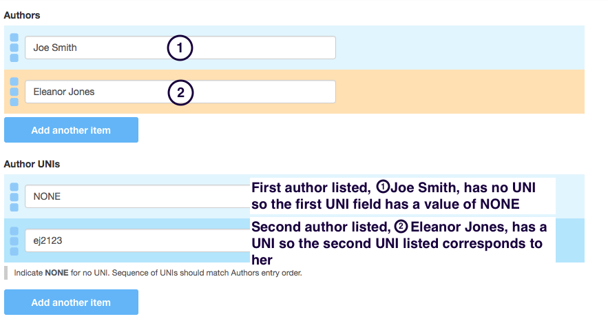 enter UNIs in the same order as authors