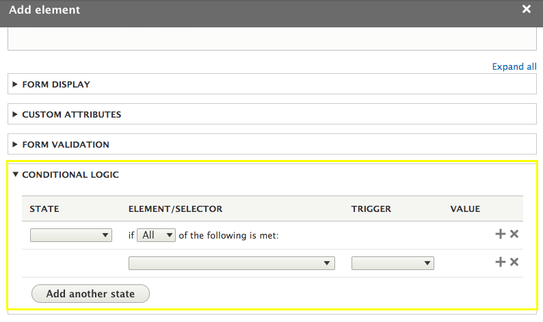 the elements inside the conditional logic section