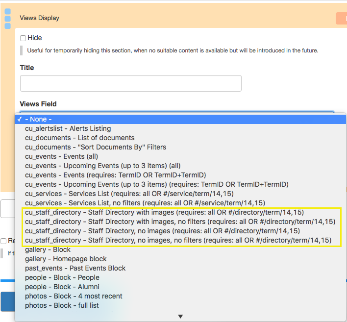 views field dropdown choices