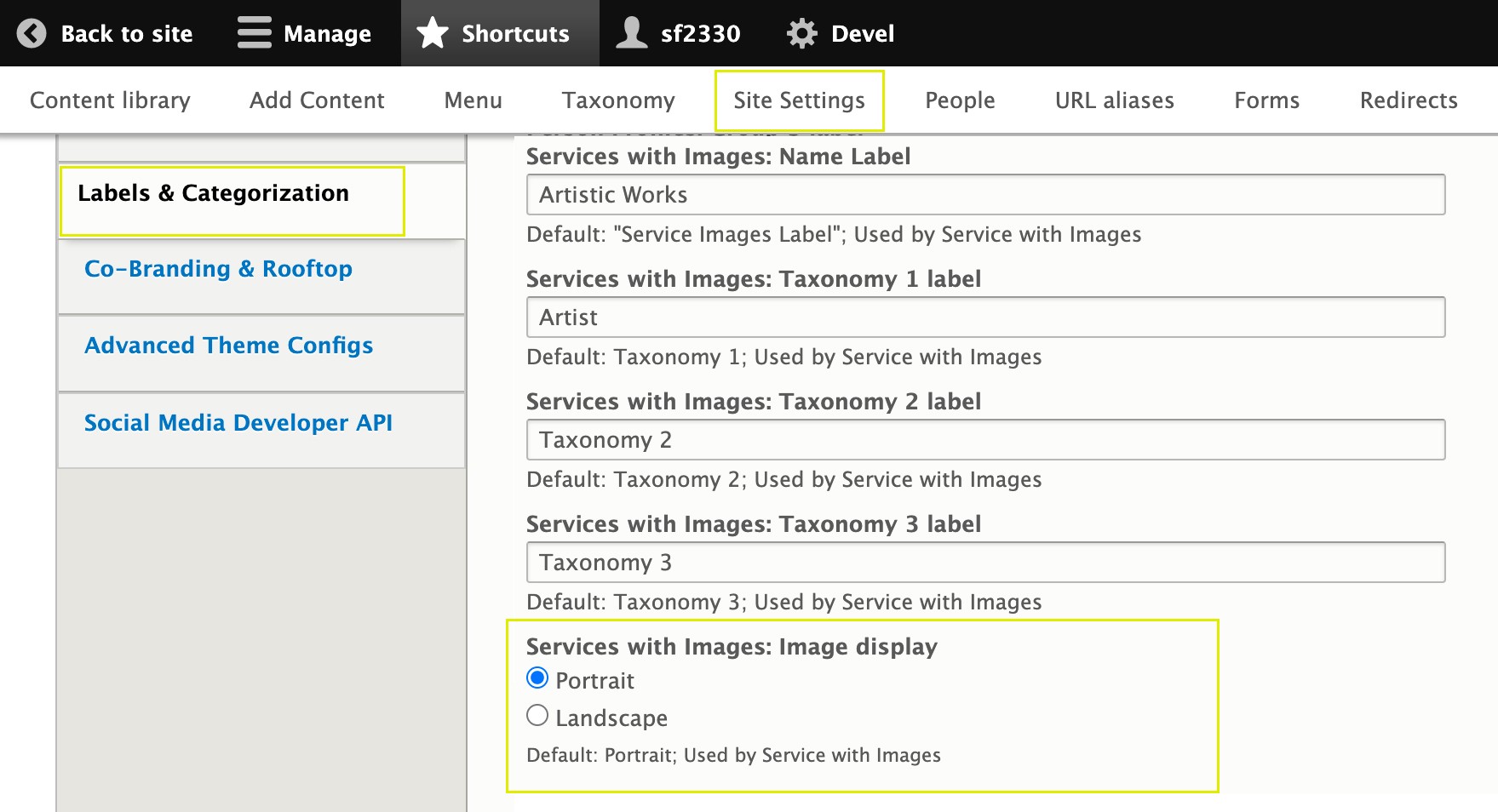 interface to select landscape setting