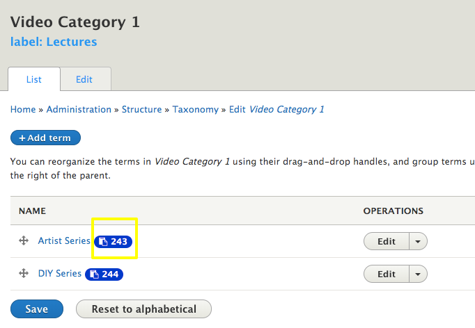 interface for getting term IDs