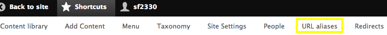URL alias menu