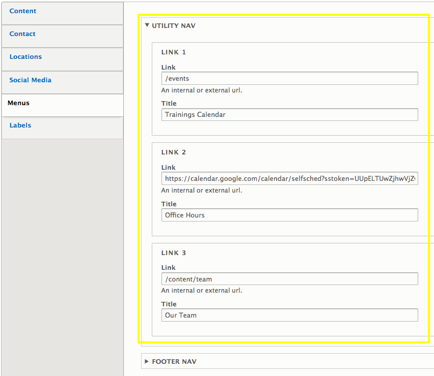 interface for utility nav fields