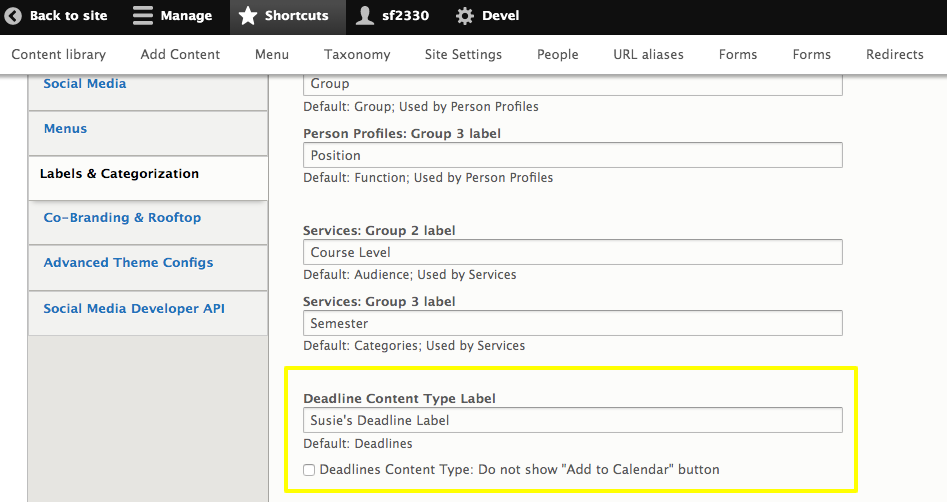 changing the label to Susie's Deadline Label