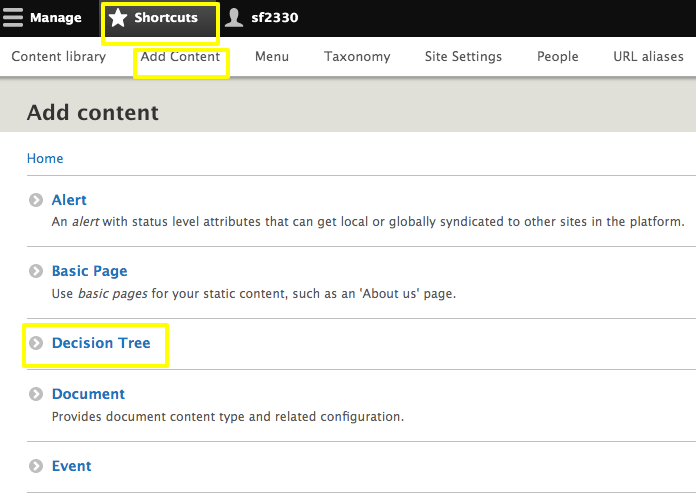 interface to add Decision Tree