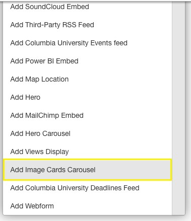 interface to select image cards carousel