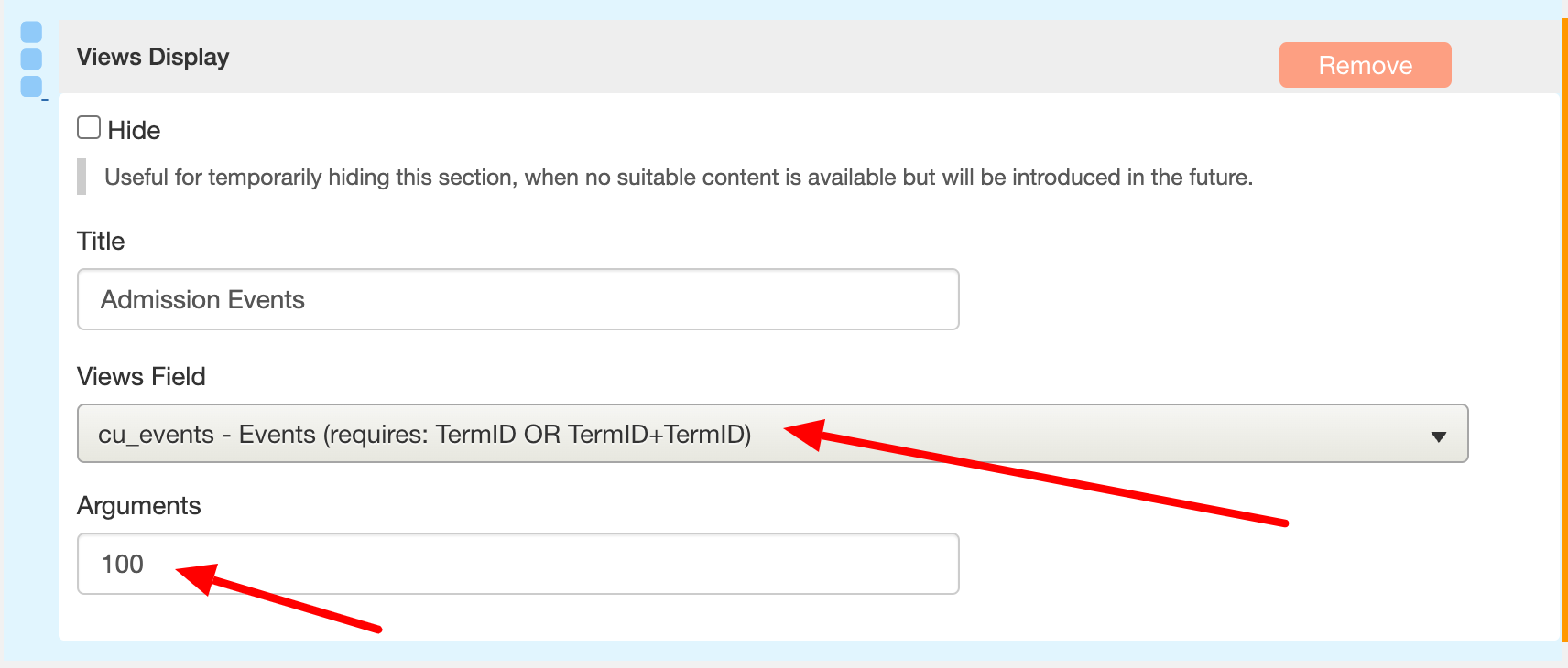 interface for adding a termID to a Views Display