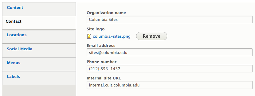 interface of the fields in contact tab