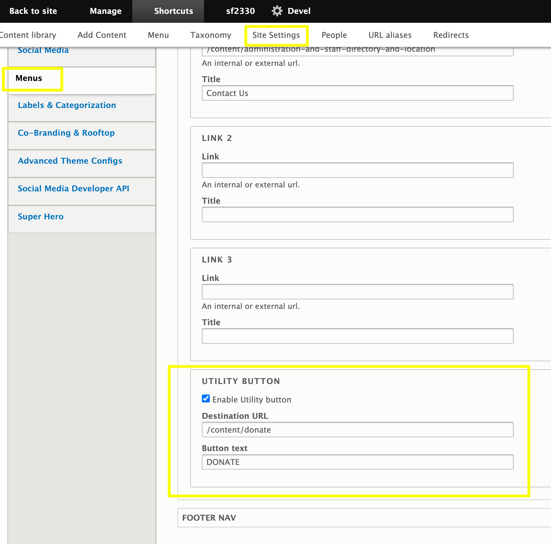 interface for setting the button