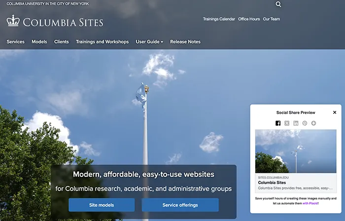 Frontend of a webpage demonstrating social share preview 