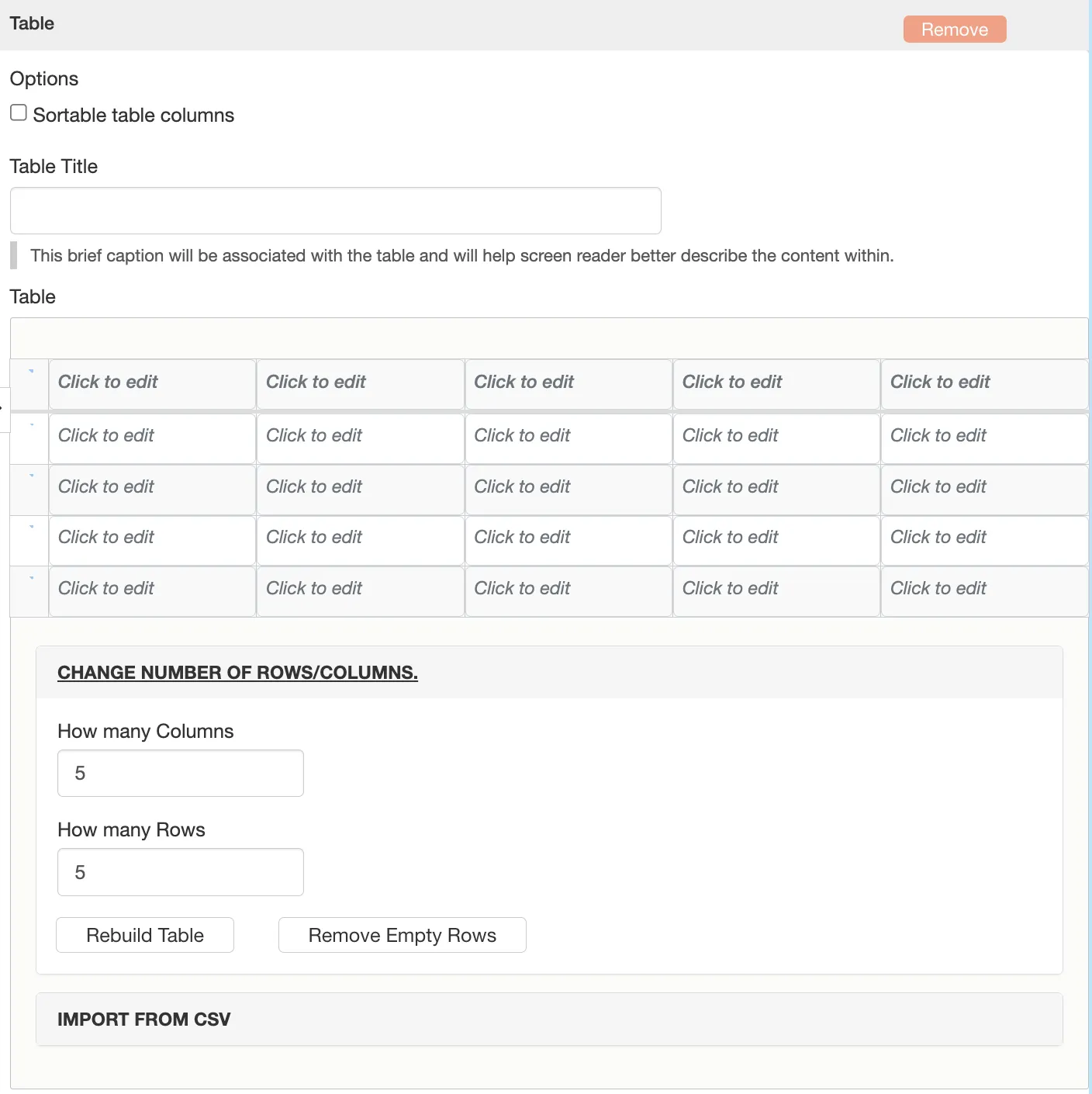 New tables enhancement "remove empty rows" button. 