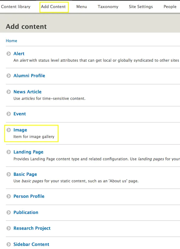 Select Image from the content option