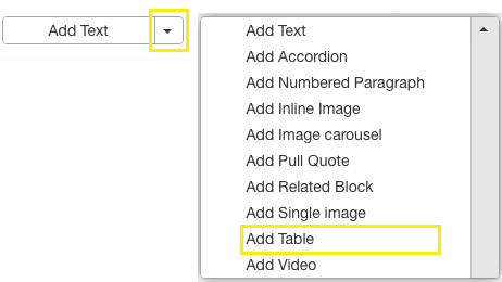 Black text demonstrating options to add featured content