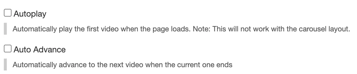 Autoplay and Auto Advance options