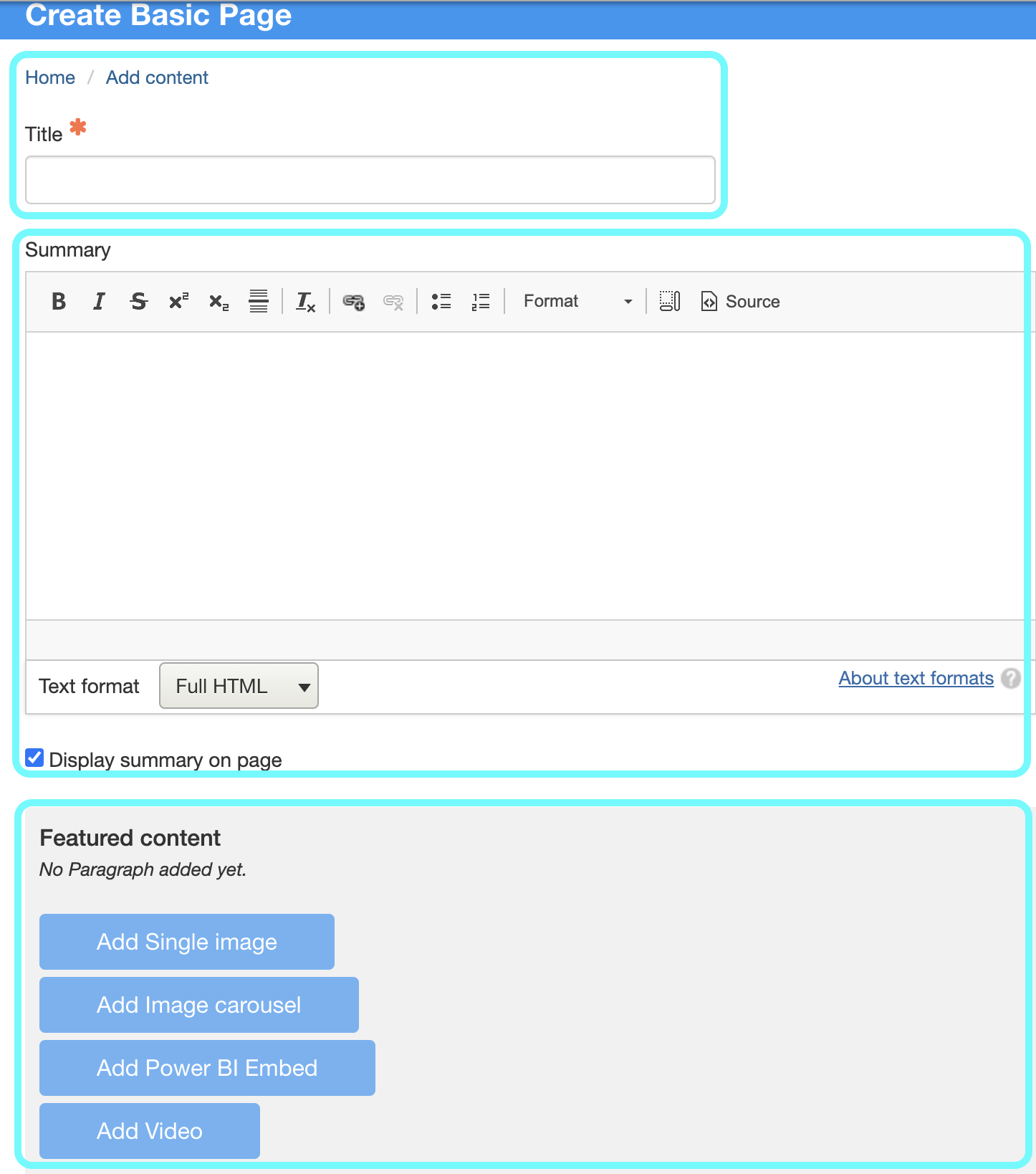 Text highlighting fields how to create a basic page