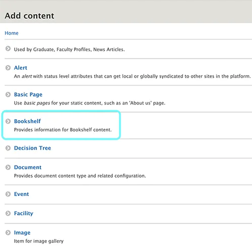 text displays add content with the highlighting of bookshelf option