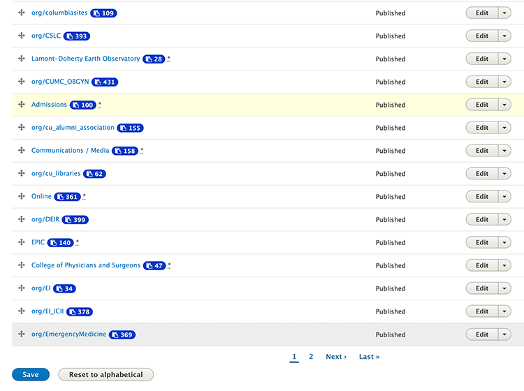 List of taxonomy terms that are not in alphabetical order